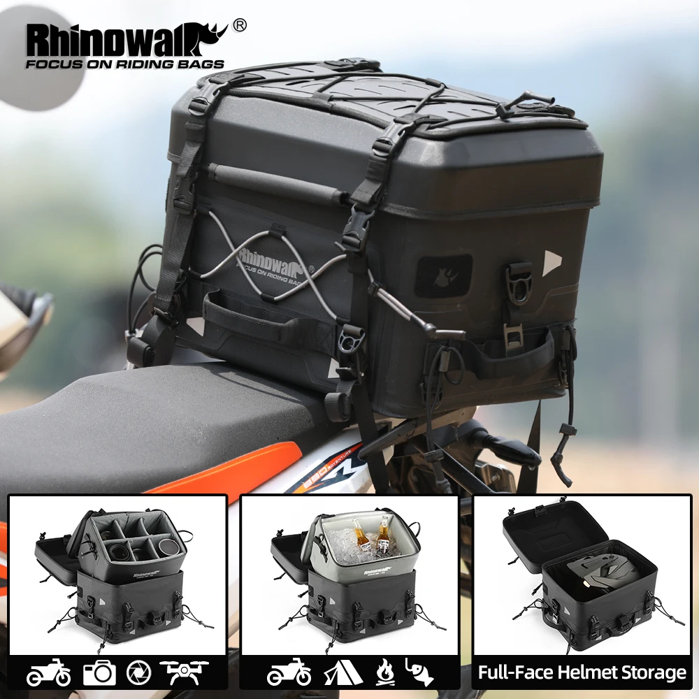 Rhinowalk Motorcycle Hard Shell Tail Bag Waterproof Motorbike Rear Seat Bag luggage Helmet Camera Insulation Bag AS A Backpack