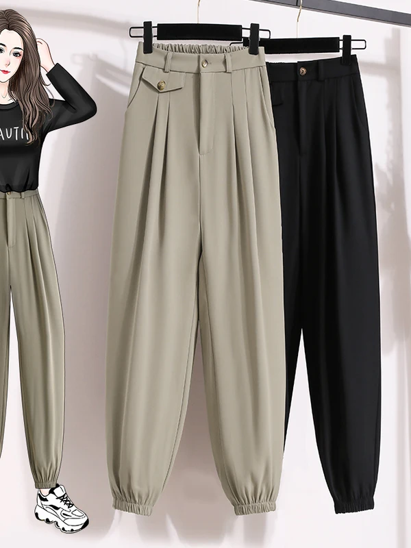 Bla ارتفاع الخصر فانوس السراويل النسائية عارضة السراويل الطويلة عمال Sle فضفاضة تناسب Faionable مريحة عالية الخصر السراويل