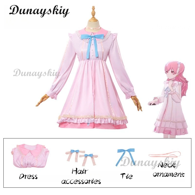 Momoi Airi Cos MORE MORE JUMP تأثيري مشروع Sekai الملونة المرحلة الفذ زي موموي ايري الوردي لوليتا فستان هالوين البدلة شعر مستعار