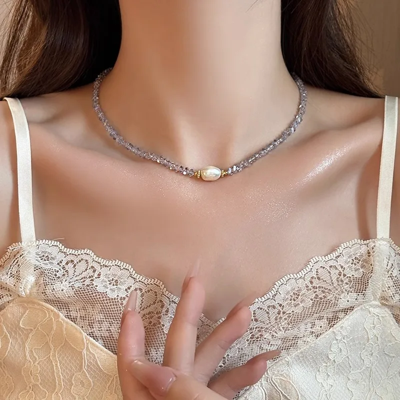 New Arrival Elegant Natural Freshwater Pearl & Crystal 14K Gold Filled Female Beads Chain Necklace Jewelry For Women Cheap Gifts