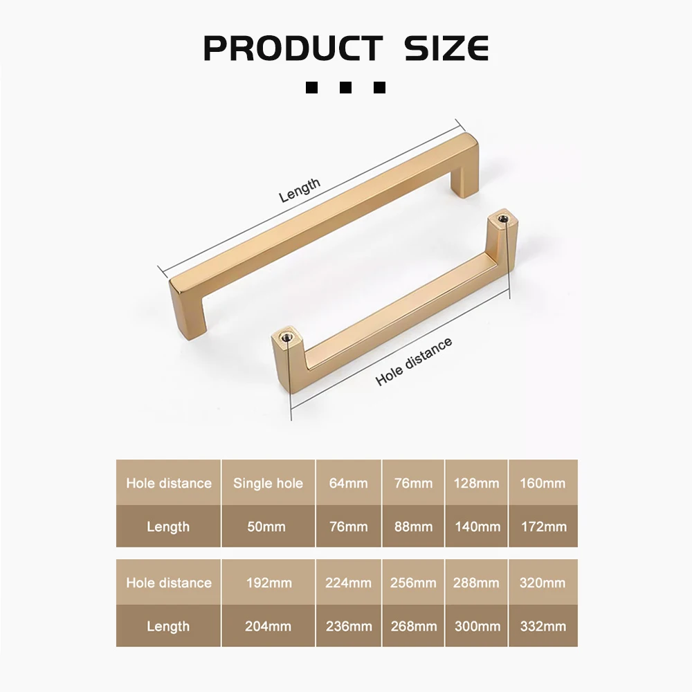 Stainless Steel Square Handles for Cabinets and Drawers Kitchen Door Knobs Cupboard Wardrobe Bathroom Door Knob Furniture Handle