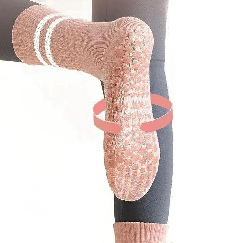 

1 Pairs Yoga Socks Mid Tube Double Bar Striped Socks Anti Slip Dance Sports Breathable Socks Fitness Pilates Cotton Socks