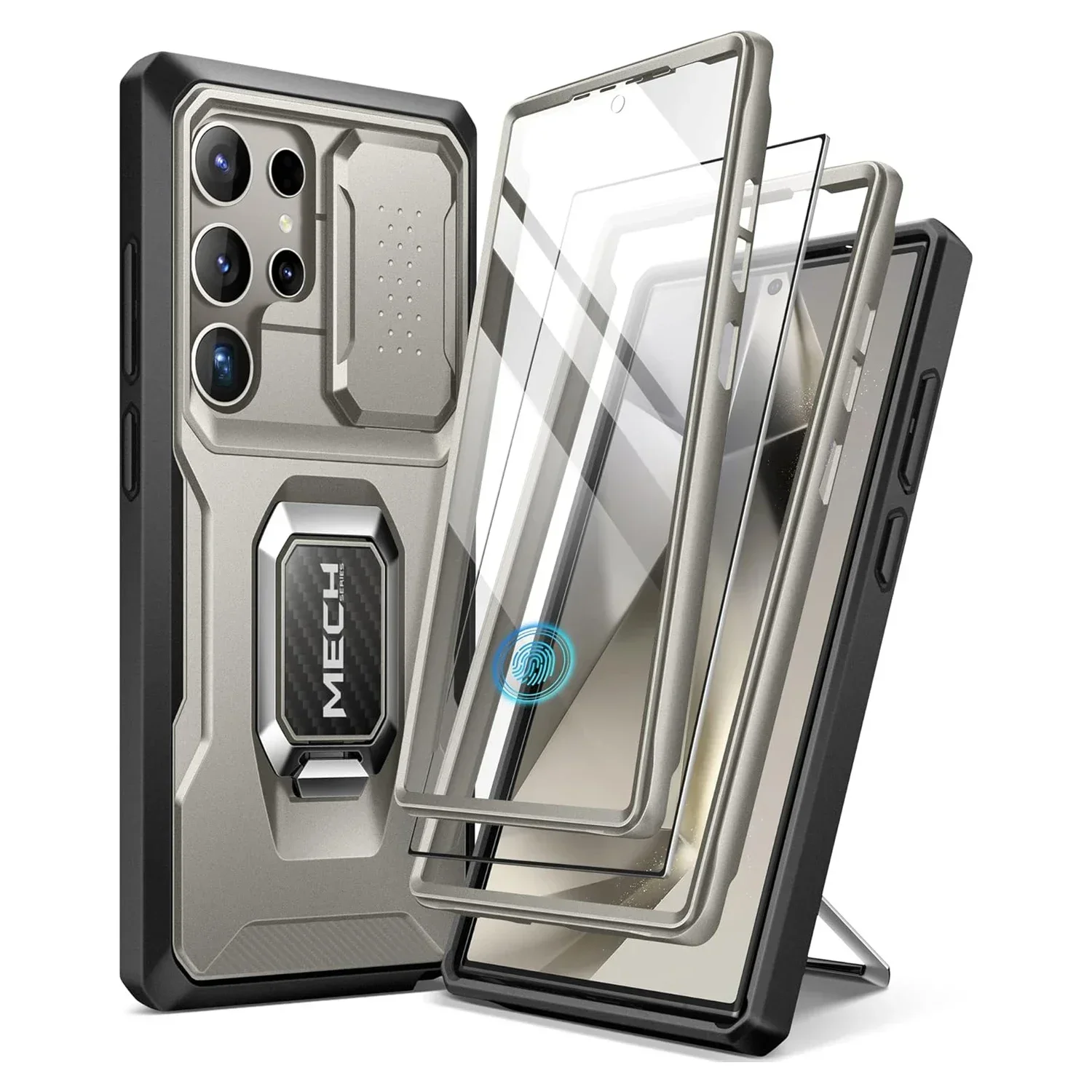 For Samsung Galaxy S24 Ultra Phone Case Bulit-in Slide Camera Cover with Ring stand Military Grade Rugged Shockproof Protection