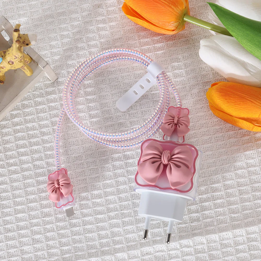 Soft Bow Knot EU Charger Cover For Apple 18 20w Charger Protective Case For iPhone 15 14 13 Pro Max Charger Head Cable Protector