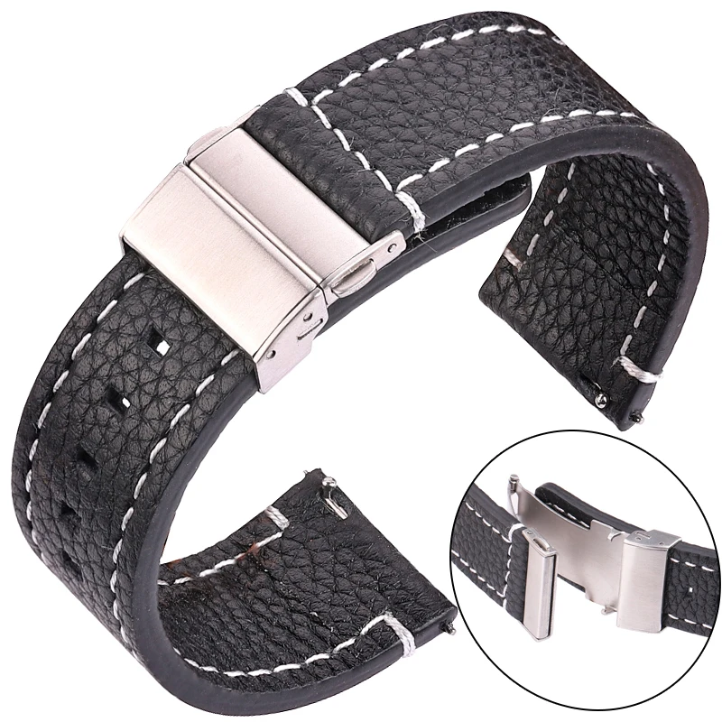 Soft Genuine Leather Watch Band Quick Release 18mm 20mm 22mm 24mm Unisex Cowhide Strap Available in Brown Black