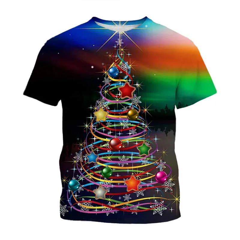 Summer fashion creative design Christmas patterns 3D printing casual personality Harajuku style warm and comfortable T-shirt ﻿