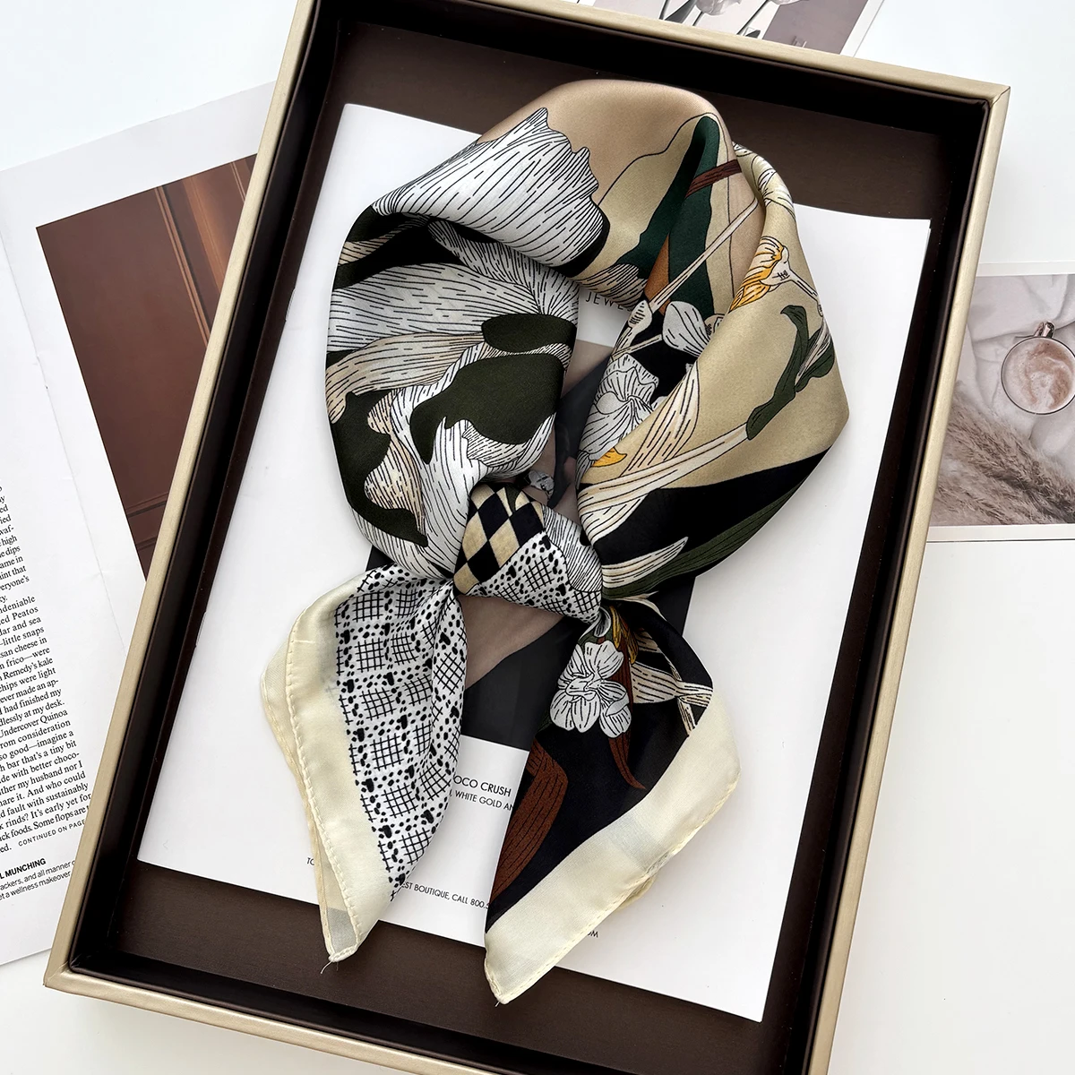 

Новая шаль с цветочным принтом, квадратный шарф для женщин, мягкие атласные накидки, шейный платок, женские ленты для волос, повязка на голову, бандана