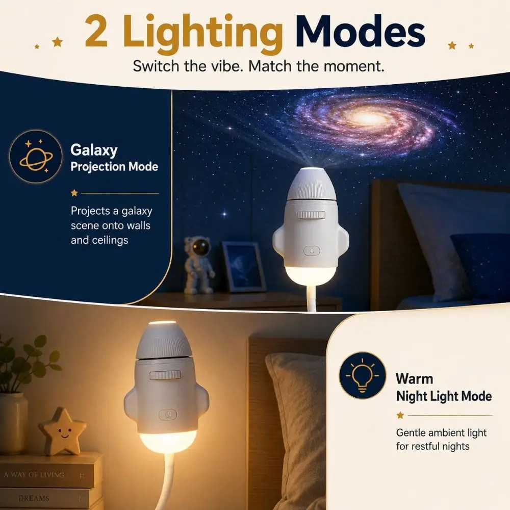 Adjustable Brightness Pattern Projection Light USB Powered 360° Rotation Star Projector Night Light Touch Control