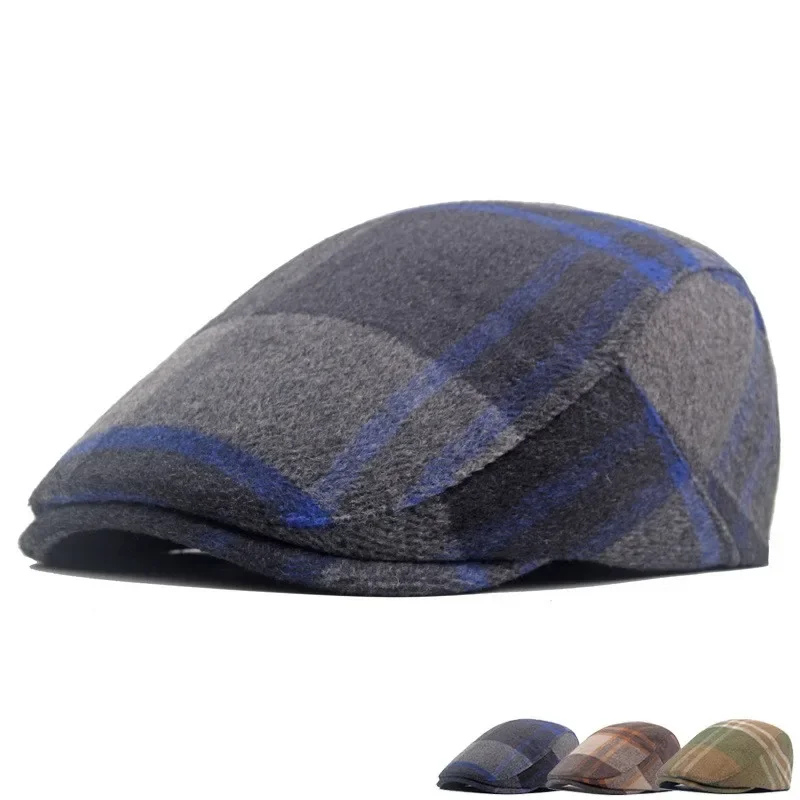 Men's and Women's Classic Plaid Beret Warm Octagonal Cap Casual Street Painter Hat Retro Newsboy Cap Hundred with Forward Cap