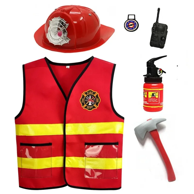 

Kids Firefighter Cosplay children Firemen Costume For Boy Child Halloween Carnival Party Red Fire Drill Costumes Hat Kit 2024