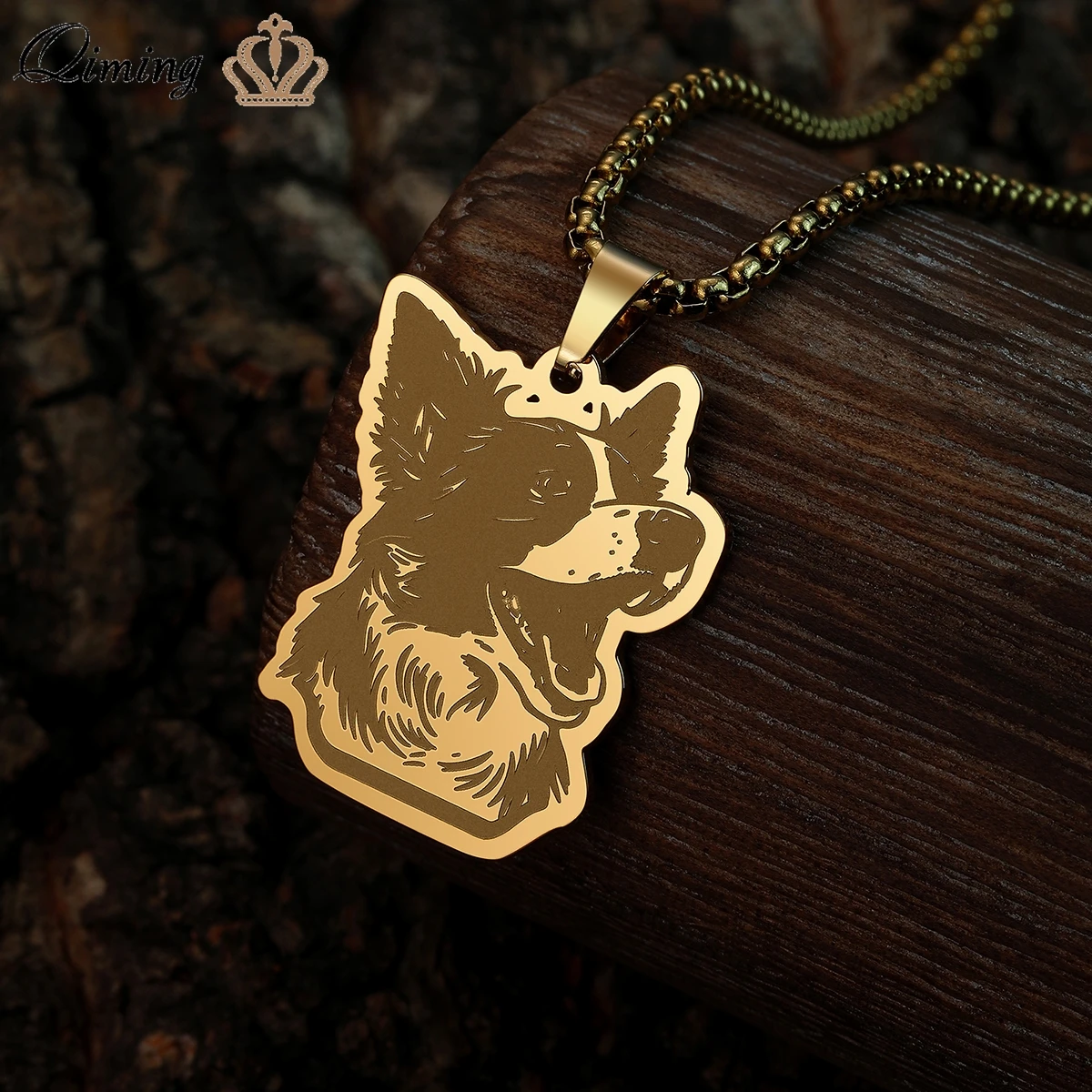 QIMING Handmade Border Collie Pendant Necklace For Women Men Punk Jewelry Dog Animal Necklaces 