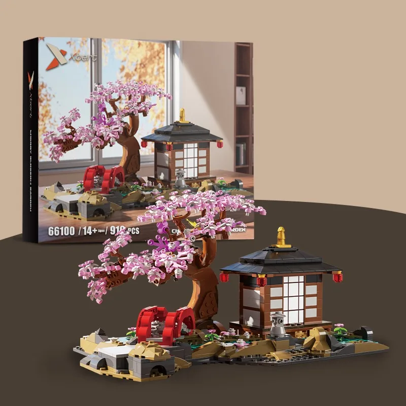 Moc flor de cerejeira zen jardim blocos de construção japão arquitetura sakura casa na árvore vista rua tijolos construção brinquedos presente do miúdo