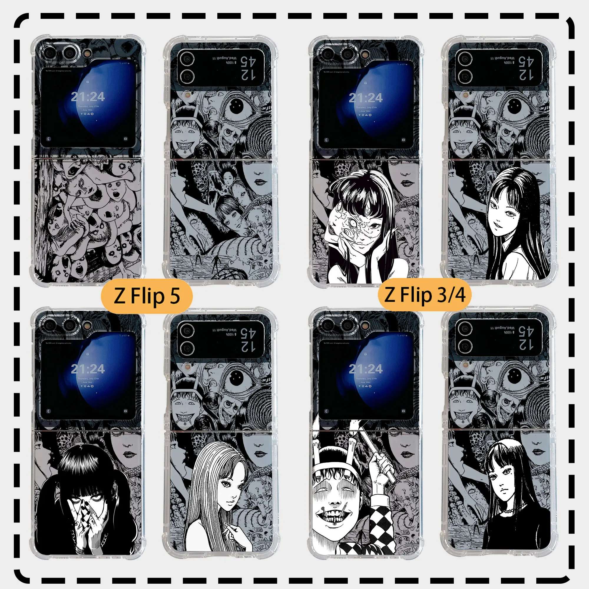 Junji Ito horror Hot comics Phone Case for Samsung Galaxy Z Flip 3 4 Z Flip 5 Z Fold 4 5G PC Soft Anti-fall Back Cover