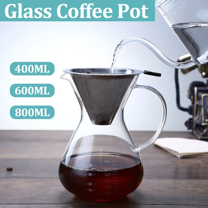 Glass Coffee Pot with Filter High Temperature Resistant Espresso Pots Graduated Scale Coffee Server for Home Barista Coffeeware