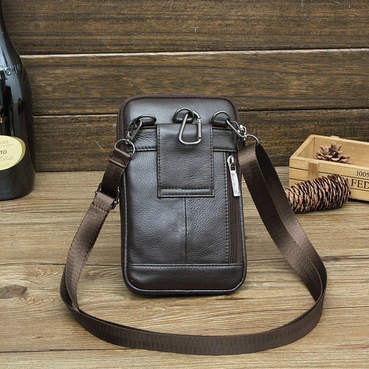 men\'s messenger bag leather belt mobile phone waist bag cowhide one shoulder Mini Bag 7 inch waist bag