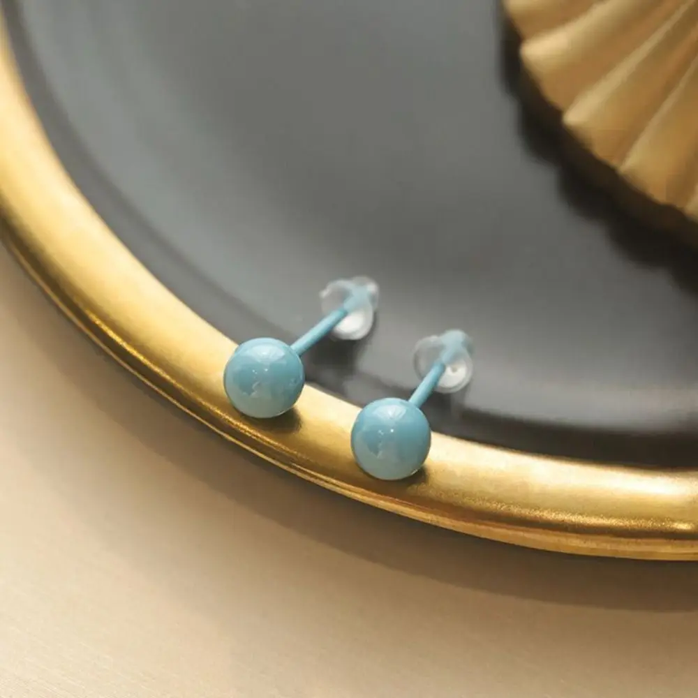 

Fashion Design Cream Color Bead Earring Mini Geometric Beanie Stud Earring Ceramics Jewelry Accessories Round Bead Earrings Lady