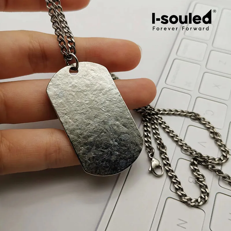 Pure Titanium Cross Dog Tag Necklace for Men, Hypoallergenic Lightweight Military Pendant with Chain, 50x28mm