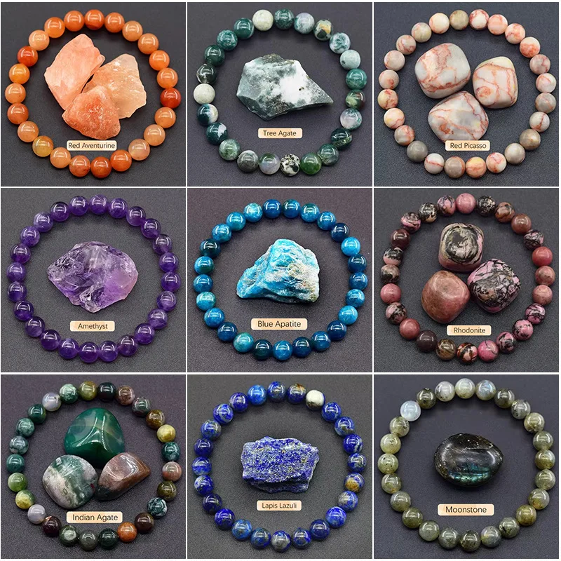 

New Natural Stone Bracelet High Quality Blue Sand stone Bead Bracelets Women Men Golden Light Rainbow Obsidian Raw Stone Round
