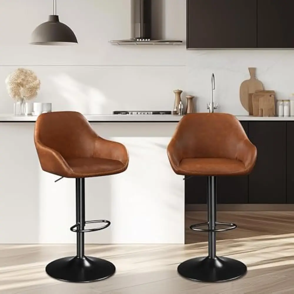 

Bar Stools Set of 2, PU Leather Swivel Counter Height Barstools, Adjustable Bars Chairs with Backrest and Footrest, Bar Stool