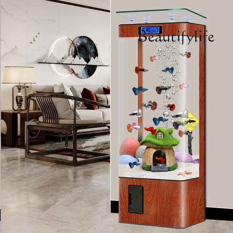 qw New upper filter intelligent hot bending integrated molding glass goldfish tank living room vertical household medium aquariu