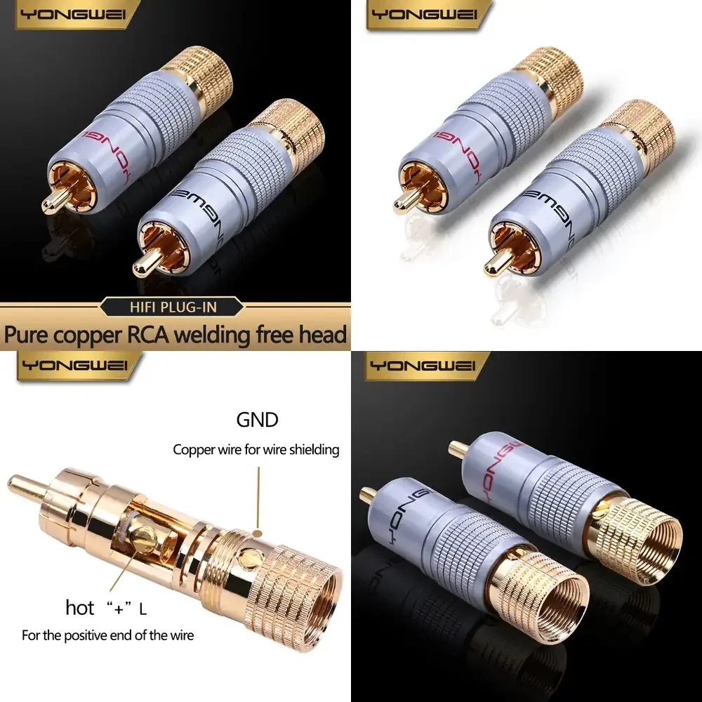 YONGWEI Gold-Plated Copper RCA Connector Lotus Male Plug Self-Locking Solder-Free AV Audio Video Coaxial Cable Connector for