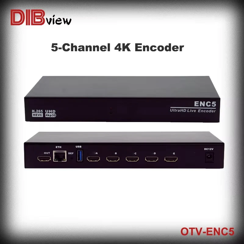 OTV-ENC5 5 Channel HD 4K 30FPS Video streaming encoder decoder transcoder H265 HEVC H.264 NDI SRT HLS RTMPS Facebook Youtube