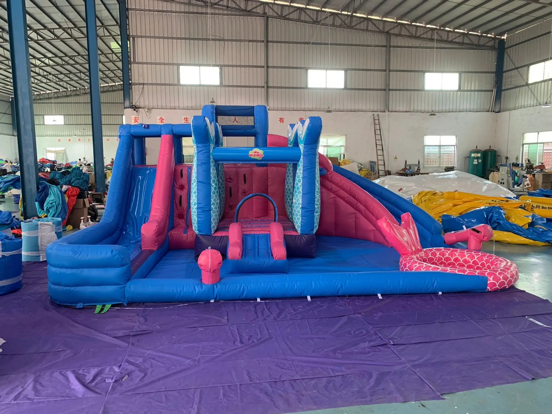 Customized Outdoor Inflatable Bounce House Water Slide Mermaid Design 0.55mm PVC Material 3-Year Warranty Easy Setup Blower