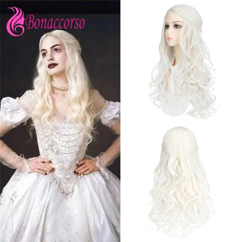 

White Queen Cosplay Wig Halloween Alice In Wonderland 2 Mirror Adventures Long Curly Wig Anime Coser Cute Girl Wig Daily Party