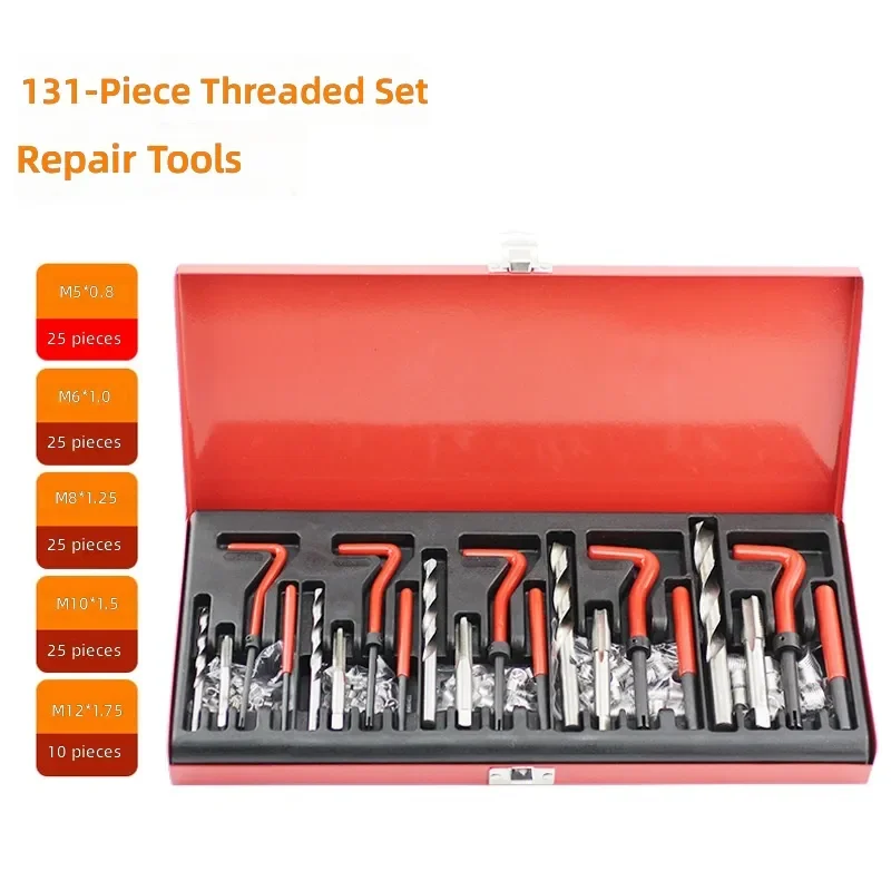 131pcs Thread Repair Kit Tap Drill Bit Set Hand Self Tapping Insert Heli Coil Wire Sleeve Tools