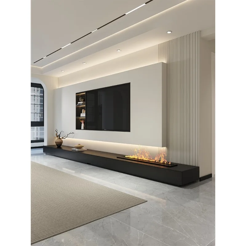 

Минималистичный шкаф для телевизора из черного сланца для гостиной, современный минималистичный черный полосатый шкаф от пола до потолка, камин