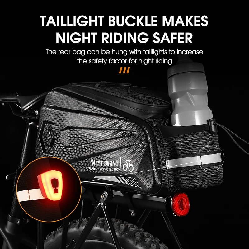 West Biking-多機能防水ハードシェル自転車トランクバッグ、後部座席ラック、サイクリングキャリア、自転車アクセサリー