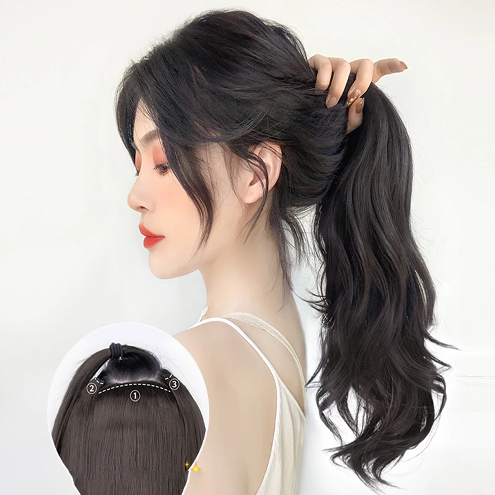 

New wig for women with long curly hair and large waves. One piece seamless invisible hair patch