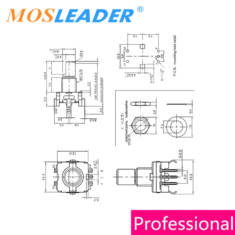 Mosleader 100 peças 20mm codificador rotativo de 5 pinos ec11 potenciômetro digital ameixa interruptor de codificação de meia cabeça superior 5p 20 posições 360 °