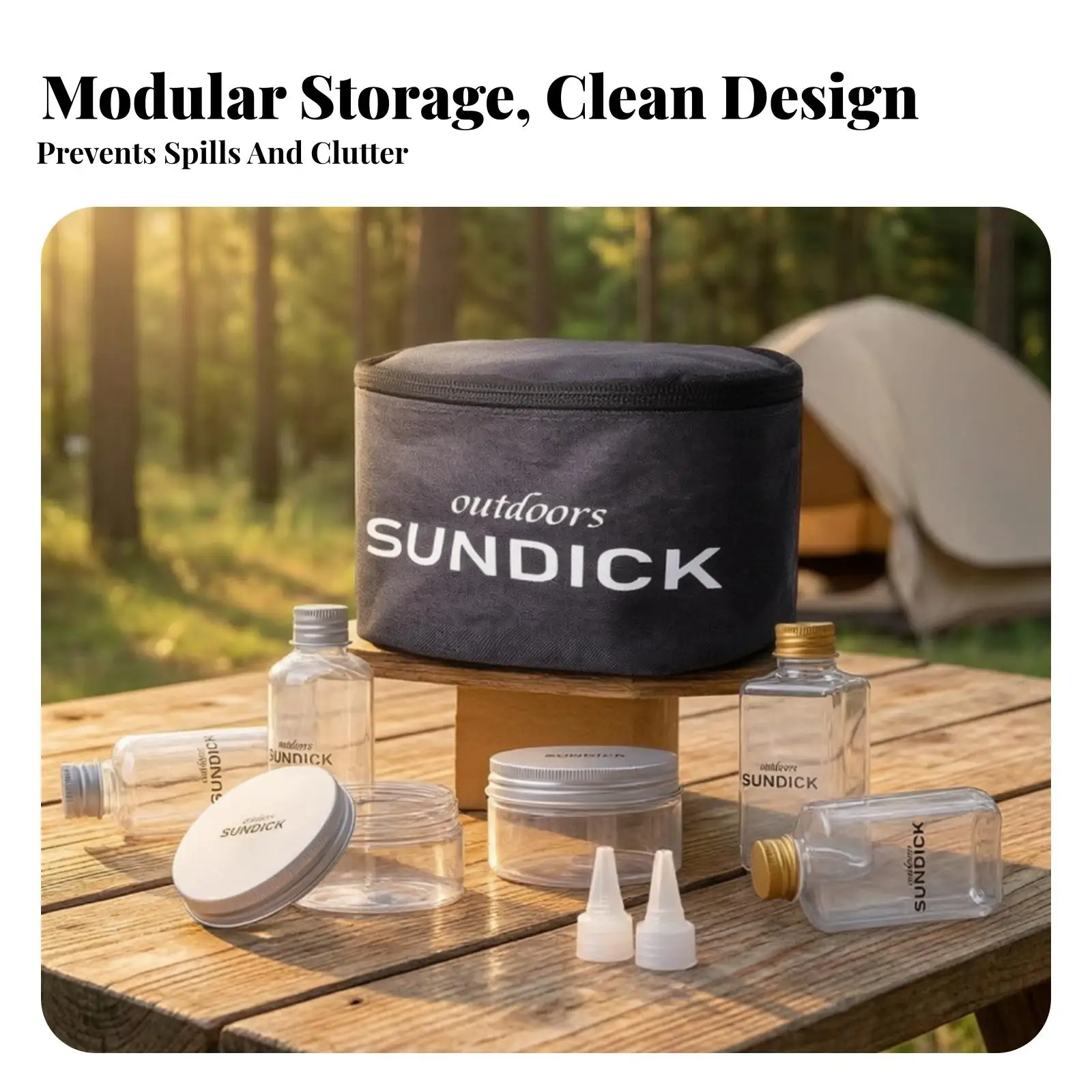 Outdoor Condiment Storage Pouch with Dedicated Spice Bottles and Nozzle Lids for Camping Cooking