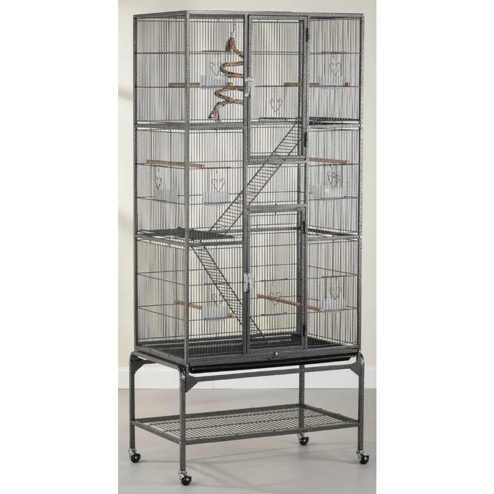 Large 3-tier Iron Pet Cage with Shelves and Ladders for Small Animals and