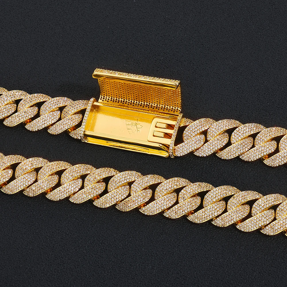 Fine 17.5mm Inlaid With 4 Row Bling Diamond Hip Hop Cuban Link Chain Brass Cubic Zirconia Iced Out Fashion Bracelet For Men Gift view 6