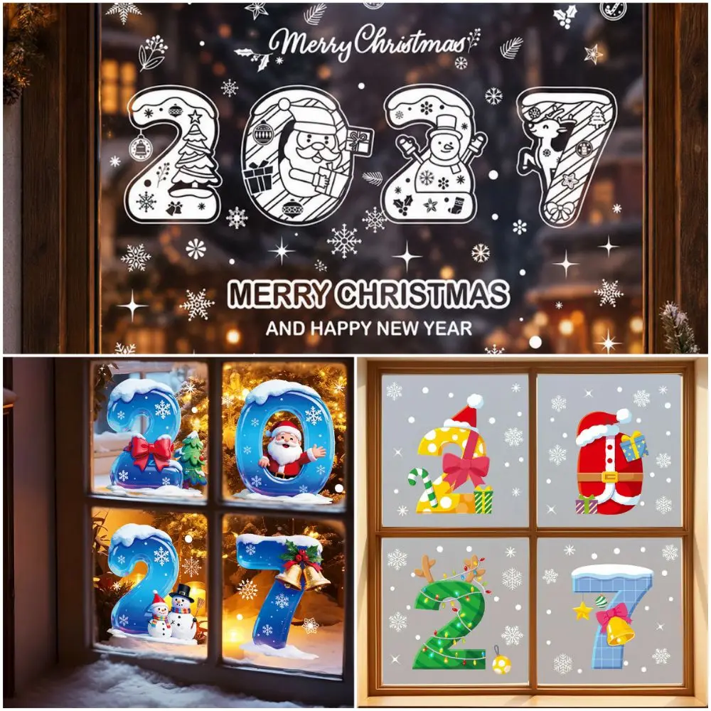 Electrostatic Merry Christmas Window Stickers Snowflake Snowman Santa Mutlicolor Window Decorations 2027 Photo Props