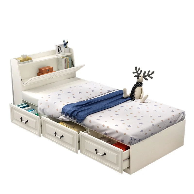 

Nordic single bed, modern minimalist bedroom drawer storage, high box bed
