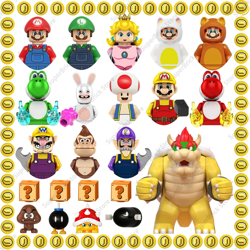 Klasyczne gry przygodowe Super Mario Bros klocki Mini figurka lalka akcji zabawki modele cegły edukacja dzieci gorące DIY prezenty