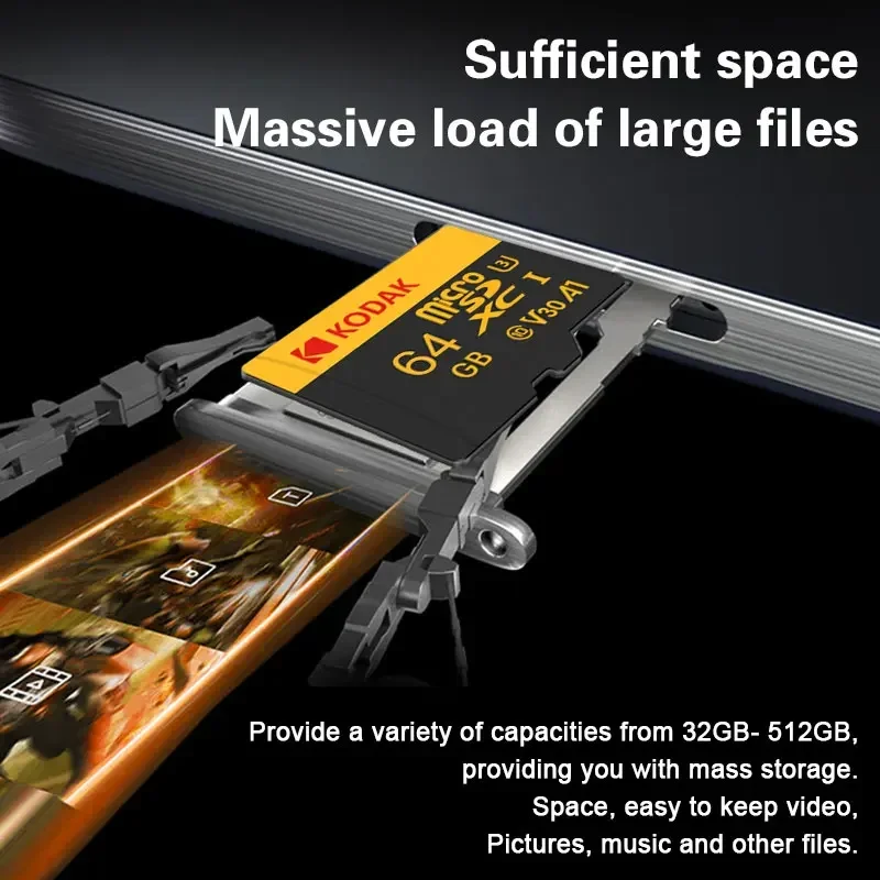3Pcs Original Kodak Micro SD Card Memory Card 64GB A1 SDXC TF Flash Drive Video card With SD Adapter Class 10 For Camera Phone