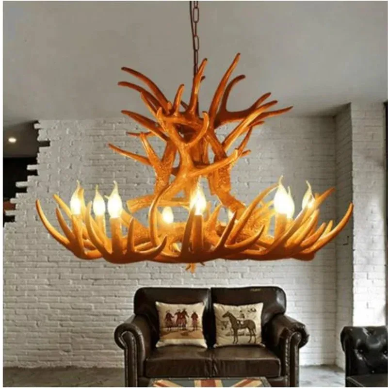 Europe Country 9 Head Candle Antler Chandelier American Retro Resin Deer Horn Lamps Home Decoration Lighting E14 110-240V