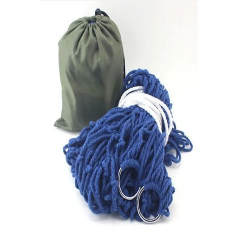 Outdoor indoor hammock nylon rope mesh double with wooden swab cotton thread