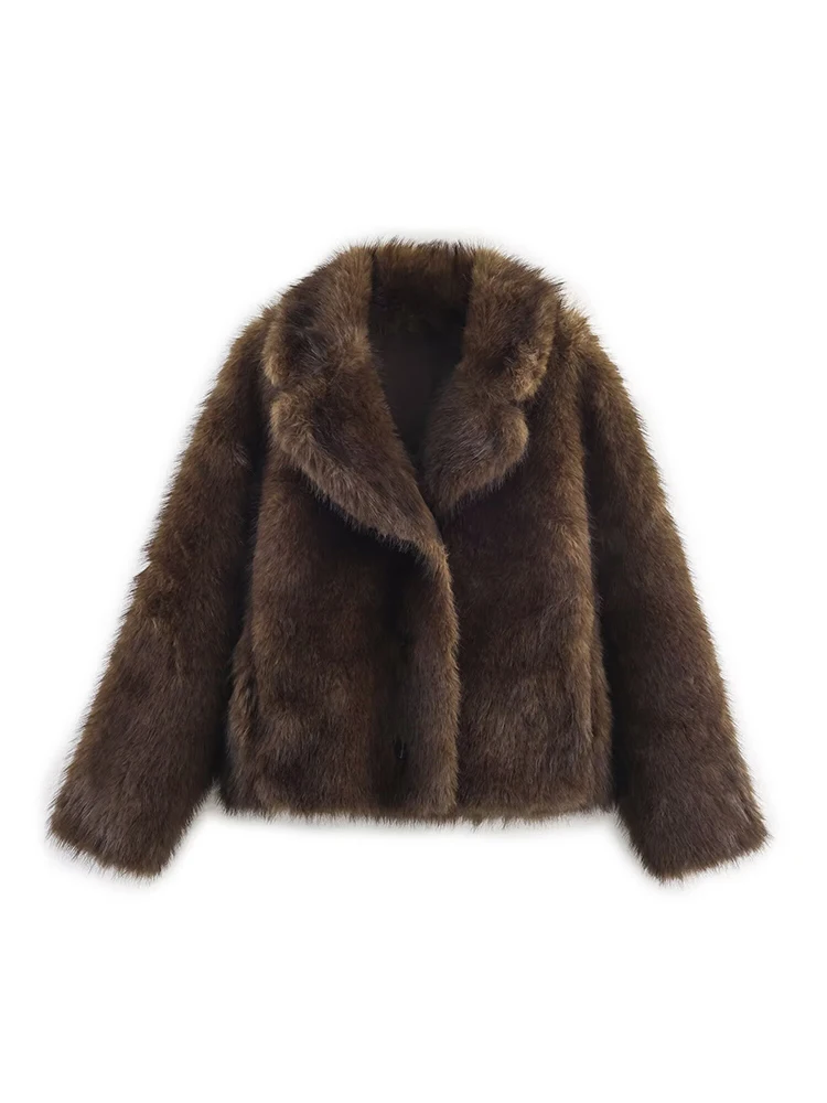 

Женская куртка из искусственного меха, пальто, зима 2024, новая мода, однотонное пальто с длинными рукавами и пуговицами, женская шикарная верхняя одежда для отдыха