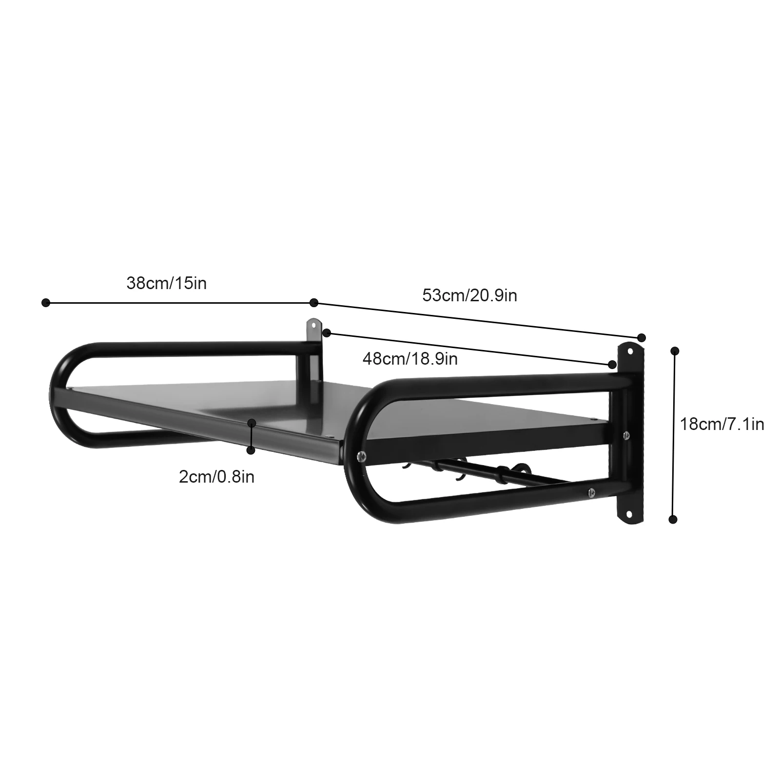 21 inch Microwave Shelf Wall Mount with 6 Hooks Carbon Steel Wall Shelf Metal Shelving Microwave Oven Shelf Oven Bracket