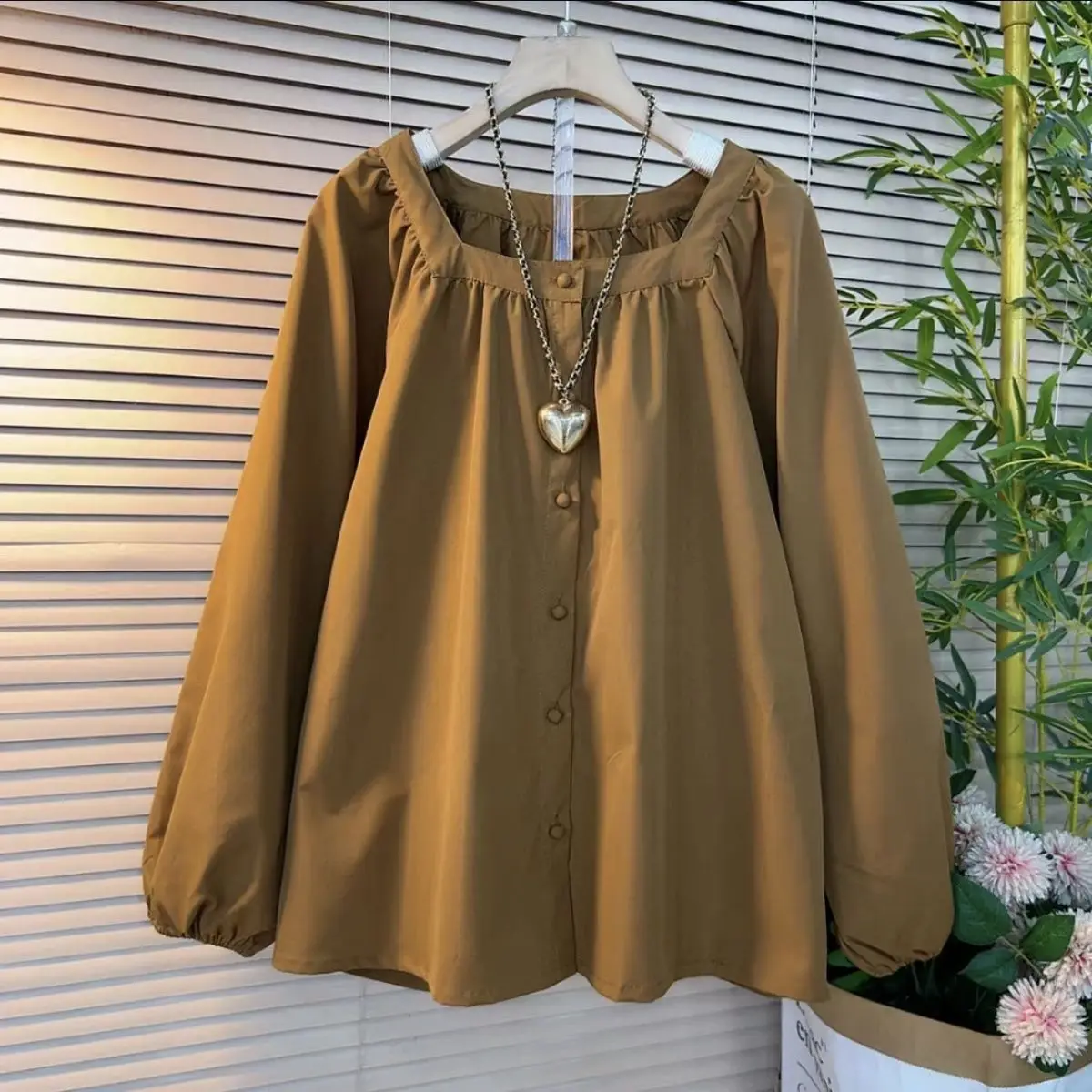 

Loose Long Sve Women's irt round Ne Pleated Bubble Design Spring Autumn 2025 New Retro Sle Korean Faion