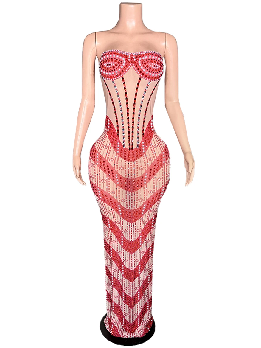 

ZD High Quality Sparkly Rhinestone Sexy pearl Bodycon Dress 2025 New Fashion Nightclub Stage Outfit Luxury Birthday Party Dress