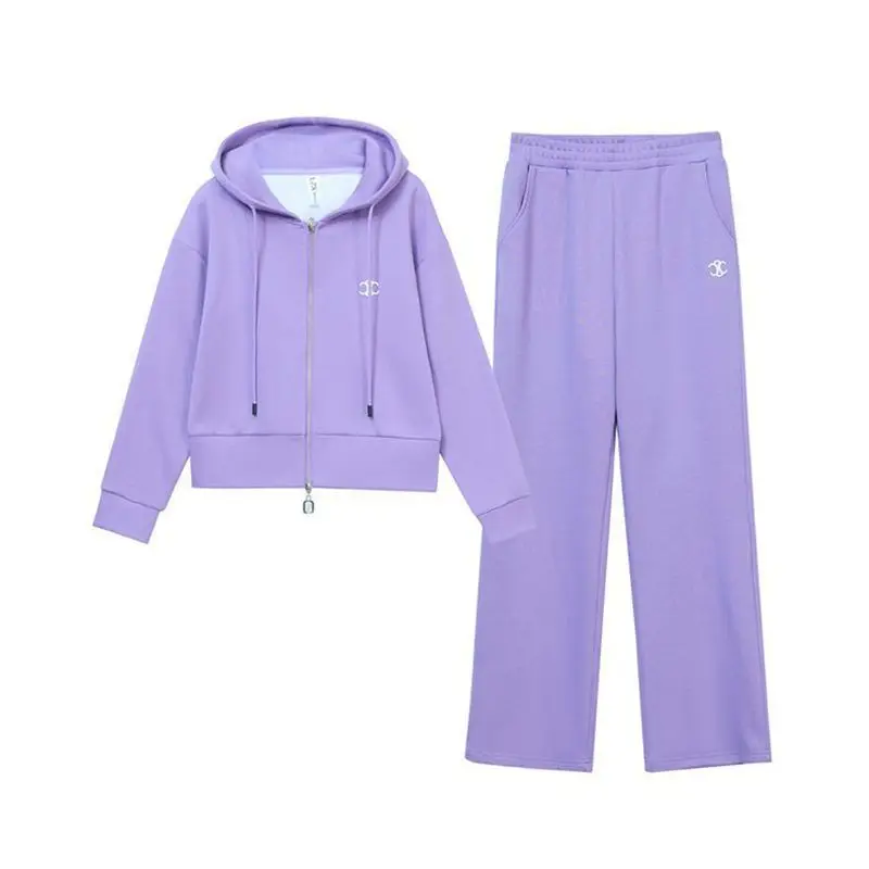Faionable-Conjunto de dos piezas informal para mujer, conjunto de ropa deportiva con sudadera morada juvenil, primavera y otoño, 2025