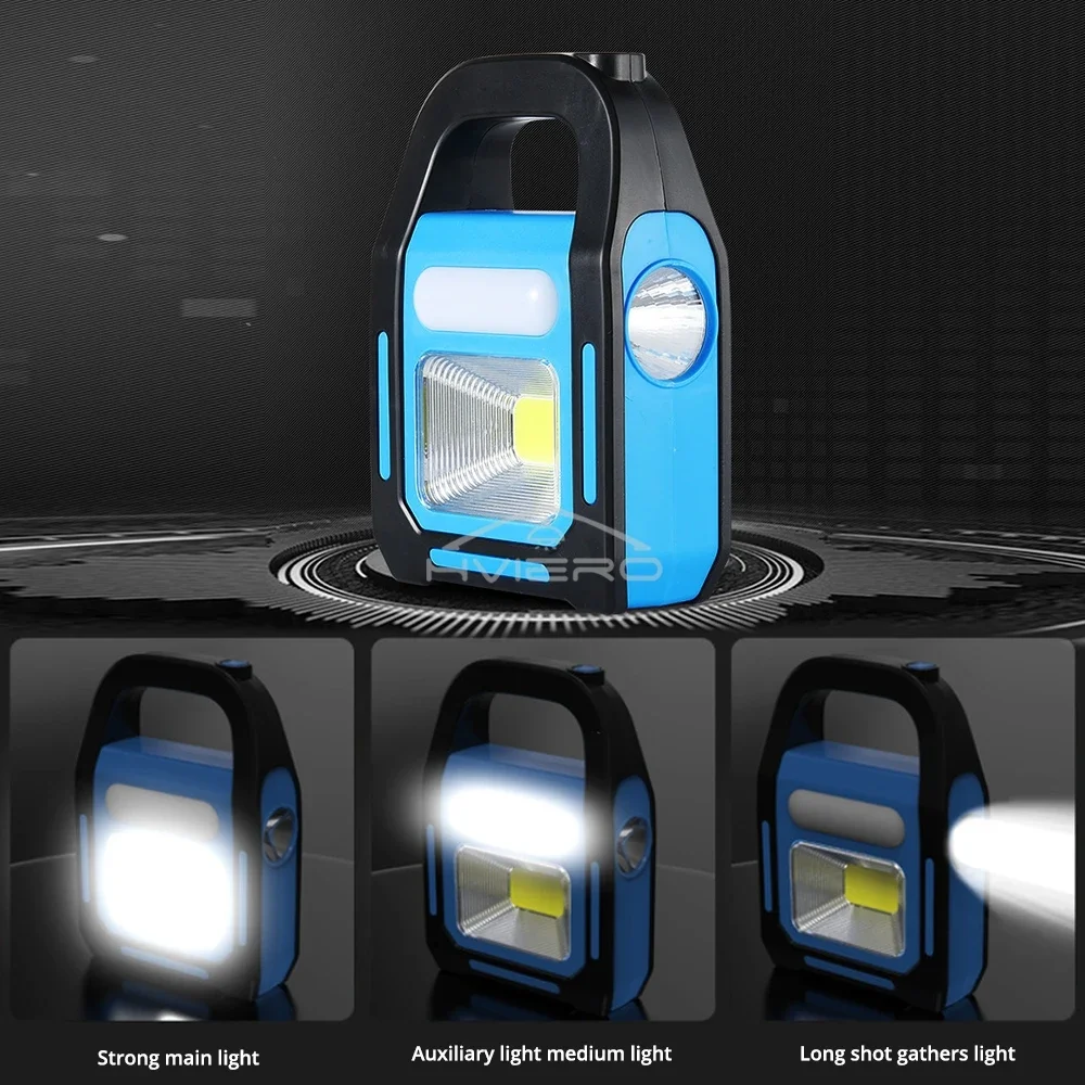 Solar Usb Rechargeable 3-in-1 Cob Led Camping Lantern Flashlight Device Charger Outdoor Emergencie Tent Light Portable Work Lamp