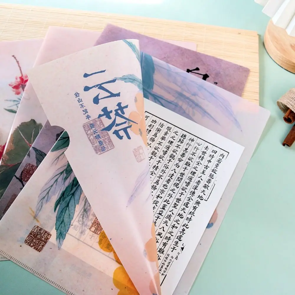 Cute Storage Bag L Shaped Folder Presentation Folder Documents A4 File Folder Flower Branches Series Paper Organizer Student