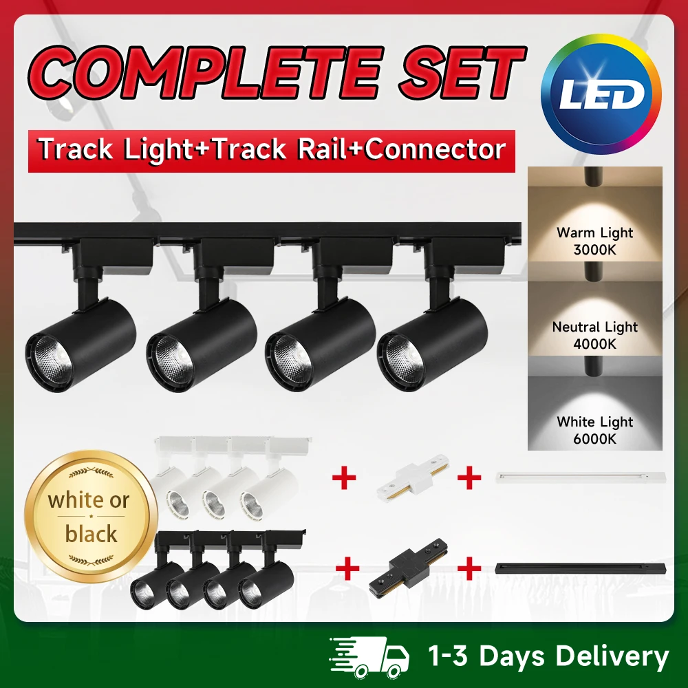 Track Light 220V COB Full Set Track Lighting 12/20/30/40W Ceiling Track Lamp for Living Room Clothing Store Spot Lighting